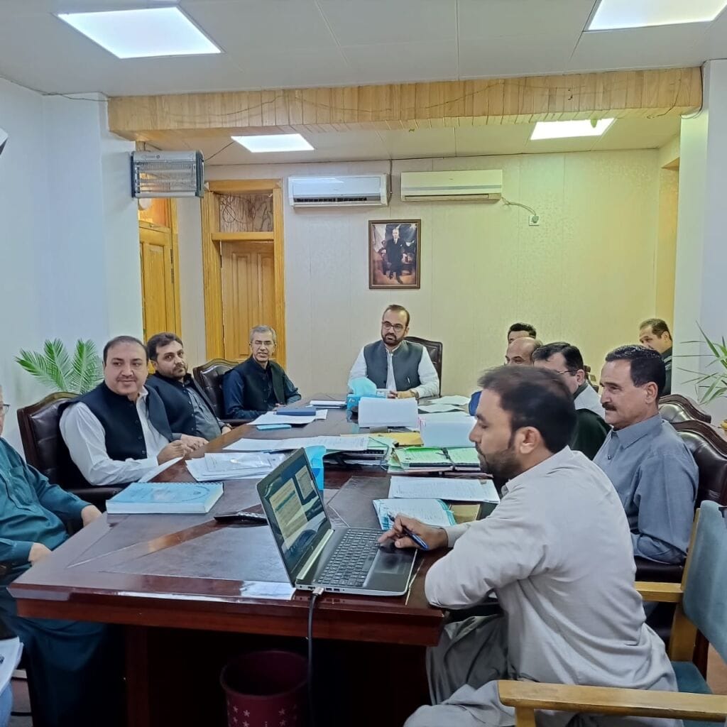 PWDP 2024 Infrastructure Meeting in Balochistan with ACS Hafiz Abdul Basit, Secretary Lal Jan Jaffer, and Joint Chief Economist Nadir Naseer discussing development projects